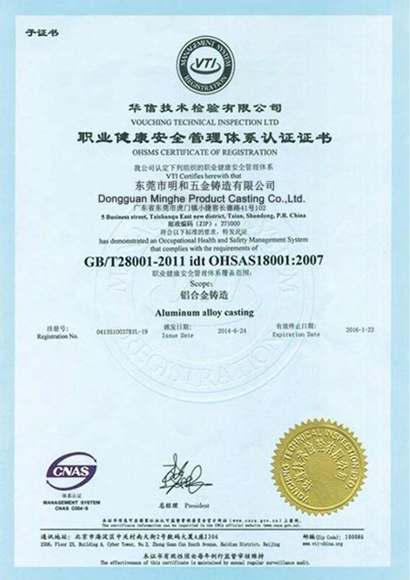 Minghe Occupational Health License