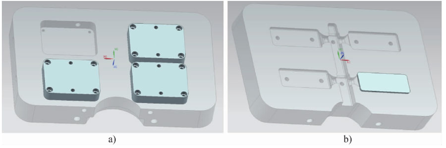 Fib. 2   Test blocks inserted in cover die( a)  and the shaped sheet in ejector die( b)